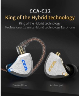 CCA C12 5BA+1DD in Ear Monitor,HiFi Bass in Ear Earphone, IEM Wired Headphones, HiFi Stereo Sound Earphones Noise Cancelling Ear Buds with 6 Balanced Armature Drivers 0.75mm 2pins Cable(No Mic,Gold)